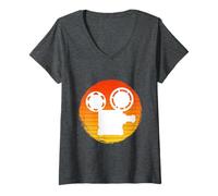 Mujer Director de cine creativo Retro Vintage Cineasta película Crew Camiseta Cuello V