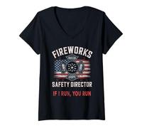 Mujer Director Oficial DE Seguridad DE Bomberos Artificiales Escuadrón Boom Camiseta Cuello V