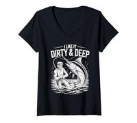 Mujer Dirty & Deep Angler Funny Angler Dicho para Hombres Fish Camiseta Cuello V