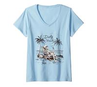 Mujer Dirty Heads Esqueleto Atardecer Playa Vibes Estética Camiseta Cuello V