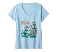 Mujer Dirty Hoes Garden Society Arte Retro de Mediados de Siglo Camiseta Cuello V