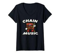 Mujer Disc Golf Chain Music Retro Basket Mascot Camiseta Cuello V