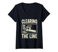 Mujer Disc Golf Clearing The Line, Motosierra, Jugador de Golf en Disco Camiseta Cuello V