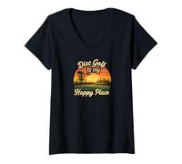 Mujer Disc Golf My Happy Place Sunset Frolf Player Camiseta Cuello V