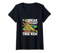 Mujer Disc Golf Player I Speak Fluent Tree Kick Humor Camiseta Cuello V