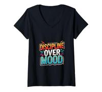 Mujer Disciplina enfocada Mentalidad Retro Motivación Diseño Camiseta Cuello V