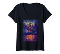 Mujer Disco Ball Van Gogh Arte Estudiante Pintura Amantes Maestro de Arte Camiseta Cuello V