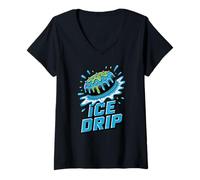 Mujer Disco de hockey sobre hielo para niños, diseño gráfico de goteo para helados Camiseta Cuello V