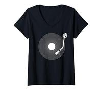 Mujer Disco de Vinilo Divertido, Vinilo Retro diseño, Platino DJ, Pop Camiseta Cuello V