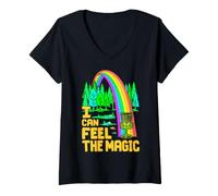 Mujer Disco Golf Jugador Divertido Rainbow Ace I Can Feel The Magic Camiseta Cuello V