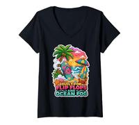 Mujer Diseñado para Chanclas y Estilo de Vida de Playa con Niebla oceánica Camiseta Cuello V