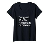 Mujer Diseñado por God Homemade por Parents - Camiseta divertida de la familia de fe Camiseta Cuello V