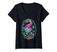 Mujer Diseño Año de la Serpiente con Tréboles y Estrellas Suerte Camiseta Cuello V
