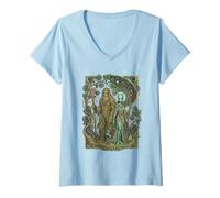 Mujer Diseño Art Nouveau de Bigfoot Alien Cosmic Forest Spirit Camiseta Cuello V