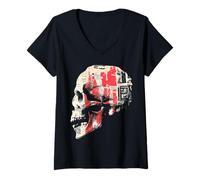 Mujer Diseño artístico de Calavera con diseño de Arte rupestre para Hombres y Mujeres Camiseta Cuello V