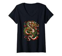 Mujer Diseño artístico de fantasía del dragón Mexicano intrépido del Orgullo de México Camiseta Cuello V