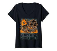 Mujer Diseño Atrevido de Demolition Derby Days en Naranja sobre un accidente de casa Camiseta Cuello V