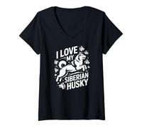 Mujer Diseño Atrevido I Love My Siberian Husky Camiseta Cuello V