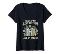 Mujer Diseño Botánico Vintage Amantes de los Libros Amigos Camiseta Cuello V