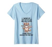 Mujer Diseño Cat I Woke Up Got out of Bed and Had Coffee Camiseta Cuello V