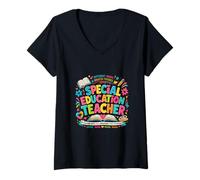 Mujer Diseño Colorido de inspiración para educadores de educación Especial Camiseta Cuello V