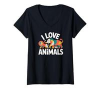 Mujer Diseño Colorido de Vida Silvestre I Love Animals Camiseta Cuello V