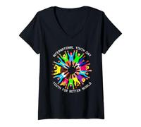 Mujer Diseño Colorido y tierno - Día Internacional de la Juventud Camiseta Cuello V