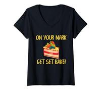 Mujer Diseño cómico de Baker On Your Mark Get Set para Hornear Tartas Camiseta Cuello V