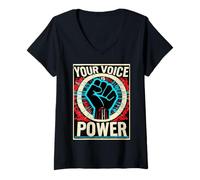 Mujer Diseño contemporáneo de Palabras con Eslogan de Libertad de expresión Camiseta Cuello V