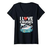 Mujer Diseño de amantes de los viajes náuticos I Love Cruises Camiseta Cuello V