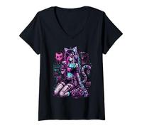 Mujer Diseño de Anime Cyber Goth Girl Skeleton Glitch al Estilo Y2K Camiseta Cuello V