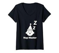 Mujer Diseño de Arte Lineal Minimalista de Nap Master Sleep Humor Camiseta Cuello V