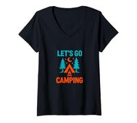 Mujer Diseño de Aventura al Aire Libre Let's Go Camping Camiseta Cuello V