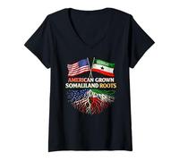 Mujer Diseño de Bandera de raíces de Somalilandia cultivada en Estados Unidos Camiseta Cuello V