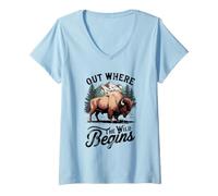 Mujer Diseño de Bison Mountain out Where The Wild Begins Camiseta Cuello V