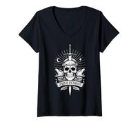 Mujer Diseño de Calavera de Christcore, gótico Cristiano, de Jesús es victorioso Camiseta Cuello V