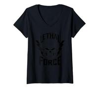 Mujer Diseño de Calavera de Fuerza letal - Bold Lightning Bolt Gothic Camiseta Cuello V