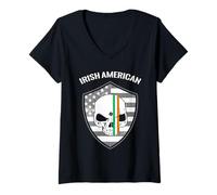 Mujer Diseño de Calavera del Orgullo Celta irlandés Americano Camiseta Cuello V