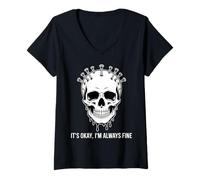 Mujer Diseño de Calavera gótica It's Okay I'm Always Fine Camiseta Cuello V