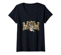 Mujer Diseño de camuflaje de mamá con pato volador Camiseta Cuello V