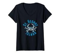 Mujer Diseño de cangrejo azul de St. George Island Florida Camiseta Cuello V
