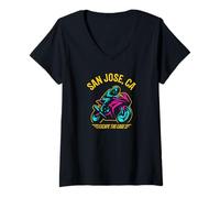Mujer Diseño de carreras de motocicleta de San José California Sport Bike Camiseta Cuello V