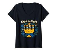 Mujer Diseño de celebración de menorá de Hanukkah Light The Night Camiseta Cuello V