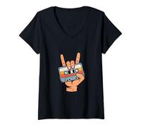 Mujer Diseño de Cinta de Casete Retro para Nostalgia de los años 80 y 90 Camiseta Cuello V