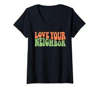Mujer Diseño de Cita Retro Love Your Neighbor Camiseta Cuello V