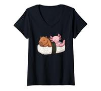 Mujer Diseño de Comida con Capibara Kawaii Animales Sushi ajolote Camiseta Cuello V