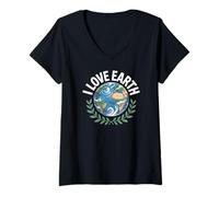 Mujer Diseño de conciencia de la naturaleza I Love Earth Planet Camiseta Cuello V
