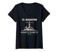 Mujer Diseño de coordenadas de St Augustine Lighthouse Florida Camiseta Cuello V