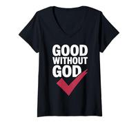 Mujer Diseño de corazón audaz de Good Without God Camiseta Cuello V