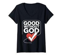 Mujer Diseño de corazón audaz de Good Without God Camiseta Cuello V